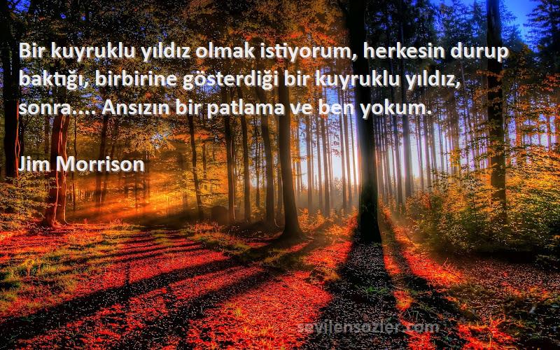 Jim Morrison Sözleri 
Bir kuyruklu yıldız olmak istiyorum, herkesin durup baktığı, birbirine gösterdiği bir kuyruklu yıldız, sonra.... Ansızın bir patlama ve ben yokum.