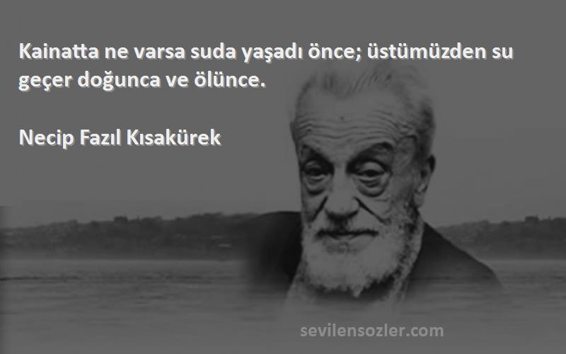 Necip Fazıl Kısakürek - Kainatta ne varsa suda yaşadı önce; üstümüzden su geçer doğunca ve ölünce.