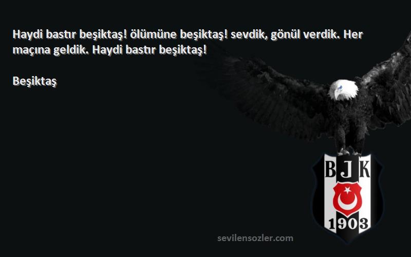 Beşiktaş Sözleri 
Haydi bastır beşiktaş! ölümüne beşiktaş! sevdik, gönül verdik. Her maçına geldik. Haydi bastır beşiktaş!