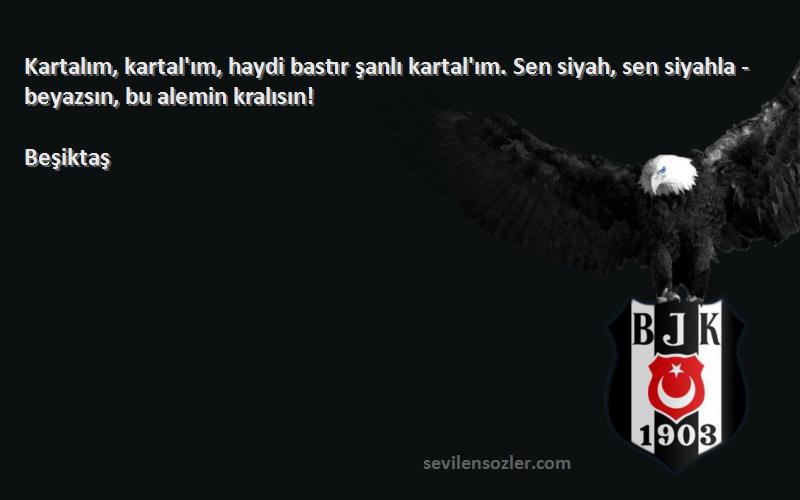 Beşiktaş Sözleri 
Kartalım, kartal'ım, haydi bastır şanlı kartal'ım. Sen siyah, sen siyahla - beyazsın, bu alemin kralısın!