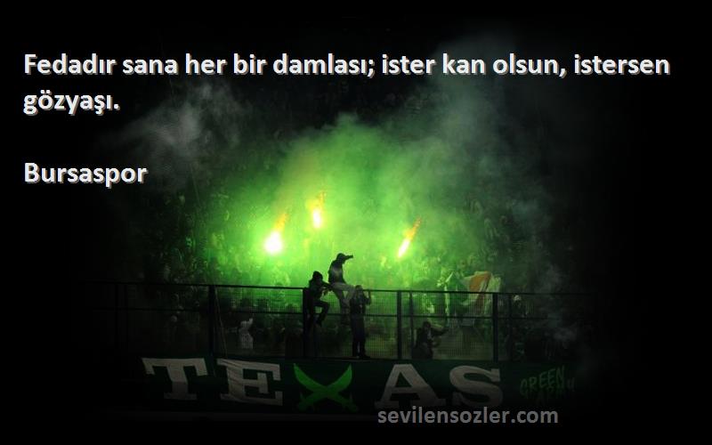 Bursaspor Sözleri 
Fedadır sana her bir damlası; ister kan olsun, istersen gözyaşı.