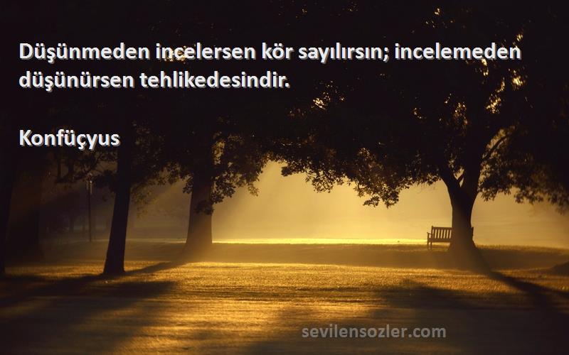 Konfüçyus - Düşünmeden incelersen kör sayılırsın; incelemeden düşünürsen tehlikedesindir.