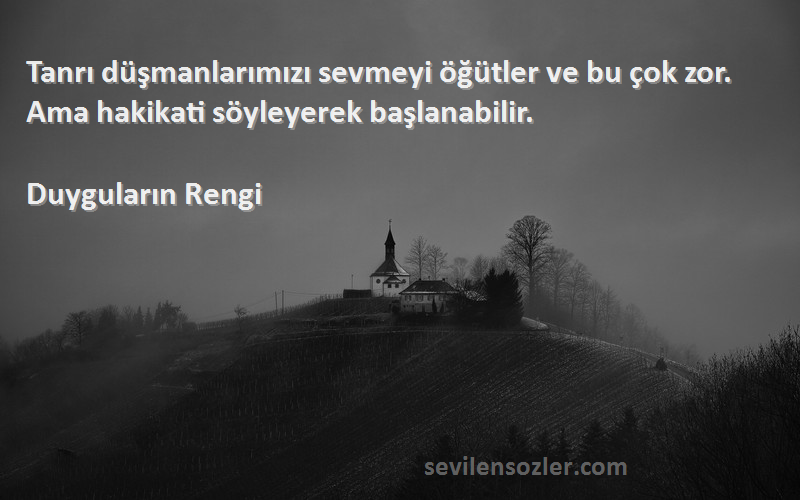 Duyguların Rengi Sözleri 
Tanrı düşmanlarımızı sevmeyi öğütler ve bu çok zor. Ama hakikati söyleyerek başlanabilir.