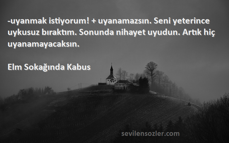 Elm Sokağında Kabus Sözleri 
-uyanmak istiyorum! + uyanamazsın. Seni yeterince uykusuz bıraktım. Sonunda nihayet uyudun. Artık hiç uyanamayacaksın.