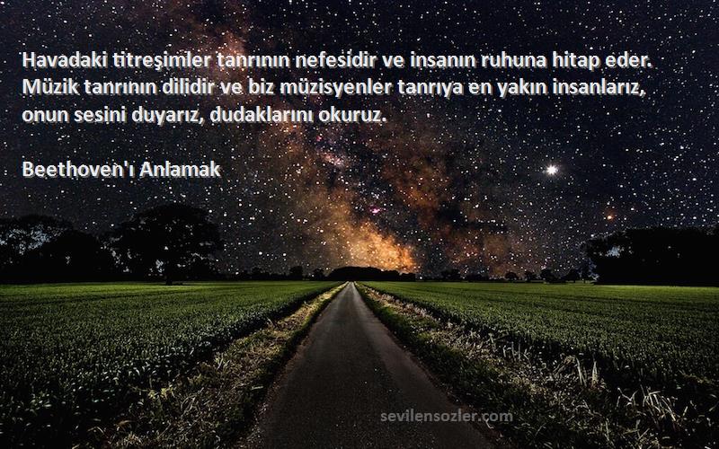 Beethoven'ı Anlamak Sözleri 
Havadaki titreşimler tanrının nefesidir ve insanın ruhuna hitap eder. Müzik tanrının dilidir ve biz müzisyenler tanrıya en yakın insanlarız, onun sesini duyarız, dudaklarını okuruz.