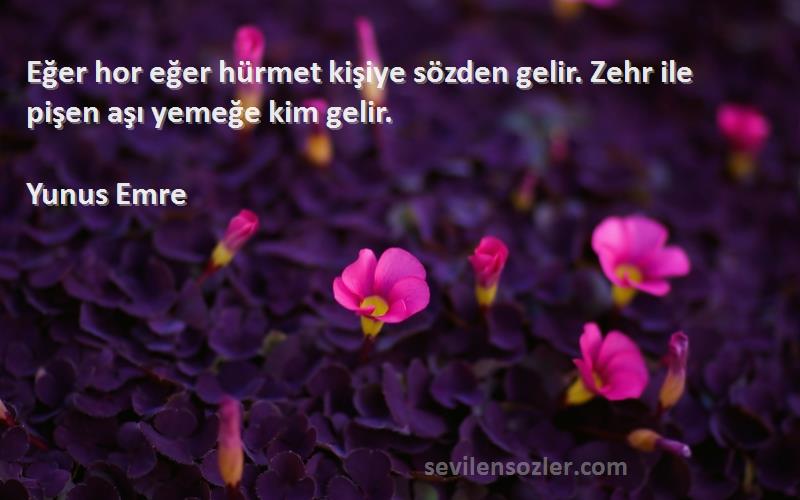 Yunus Emre - Eğer hor eğer hürmet kişiye sözden gelir. Zehr ile pişen aşı yemeğe kim gelir.