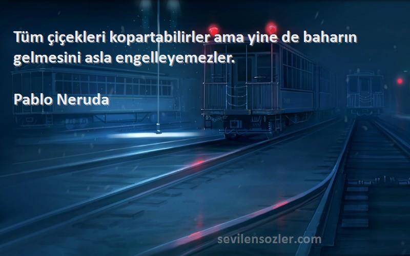 Pablo Neruda Sözleri 
Tüm çiçekleri kopartabilirler ama yine de baharın gelmesini asla engelleyemezler.