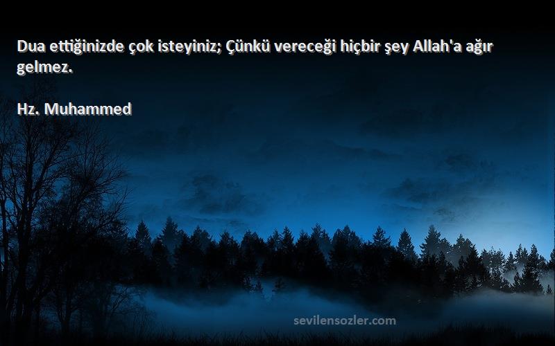 Hz. Muhammed Sözleri 
Dua ettiğinizde çok isteyiniz; Çünkü vereceği hiçbir şey Allah'a ağır gelmez.