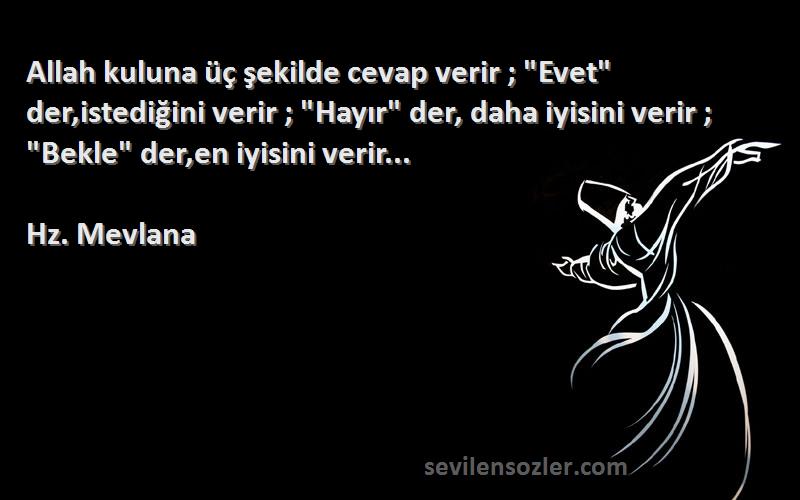 Hz. Mevlana Sözleri 
Allah kuluna üç şekilde cevap verir ; Evet der,istediğini verir ; Hayır der, daha iyisini verir ; Bekle der,en iyisini verir...