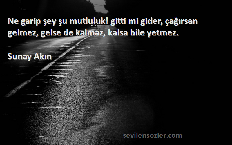 Sunay Akın - Ne garip şey şu mutluluk! gitti mi gider, çağırsan gelmez, gelse de kalmaz, kalsa bile yetmez.