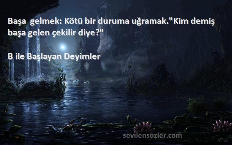 B ile Başlayan Deyimler - Başa gelmek: Kötü bir duruma uğramak.Kim demiş başa gelen çekilir diye?