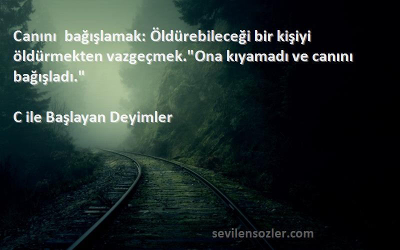 C ile Başlayan Deyimler - Canını bağışlamak: Öldürebileceği bir kişiyi öldürmekten vazgeçmek.Ona kıyamadı ve canını bağışladı...