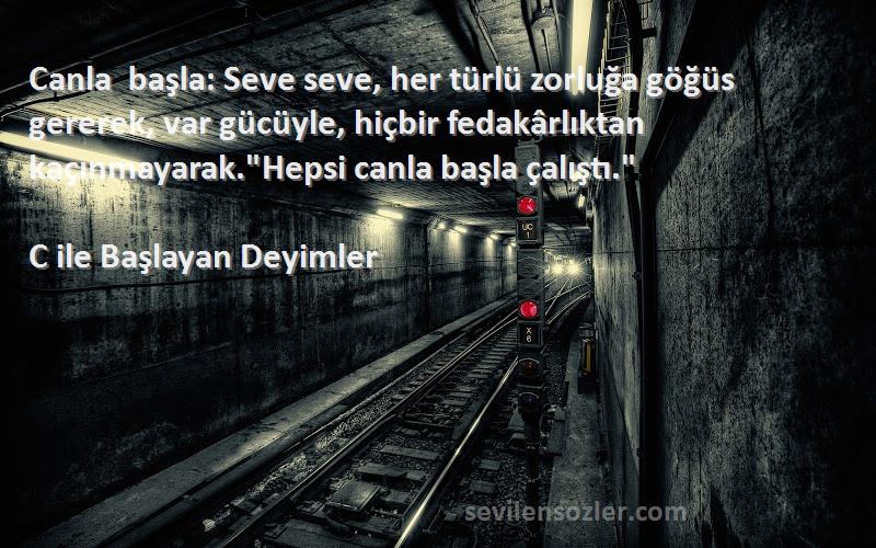 C ile Başlayan Deyimler - Canla başla: Seve seve, her türlü zorluğa göğüs gererek, var gücüyle, hiçbir fedakârlıktan kaçınmaya...