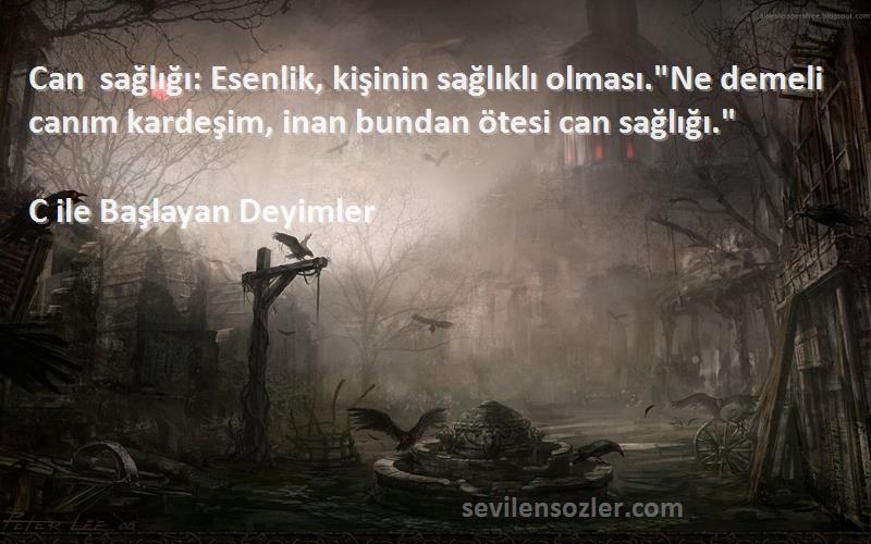 C ile Başlayan Deyimler Sözleri 
Can sağlığı: Esenlik, kişinin sağlıklı olması.Ne demeli canım kardeşim, inan bundan ötesi can sağlığı.