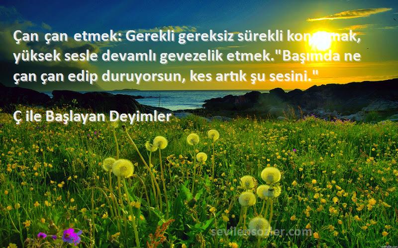 Ç ile Başlayan Deyimler Sözleri 
Çan çan etmek: Gerekli gereksiz sürekli konuşmak, yüksek sesle devamlı gevezelik etmek.Başımda ne çan çan edip duruyorsun, kes artık şu sesini.