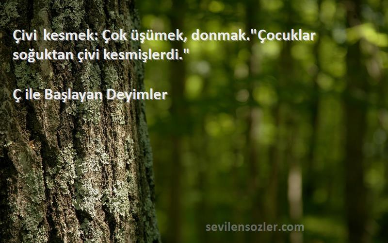 Ç ile Başlayan Deyimler - Çivi kesmek: Çok üşümek, donmak.Çocuklar soğuktan çivi kesmişlerdi.