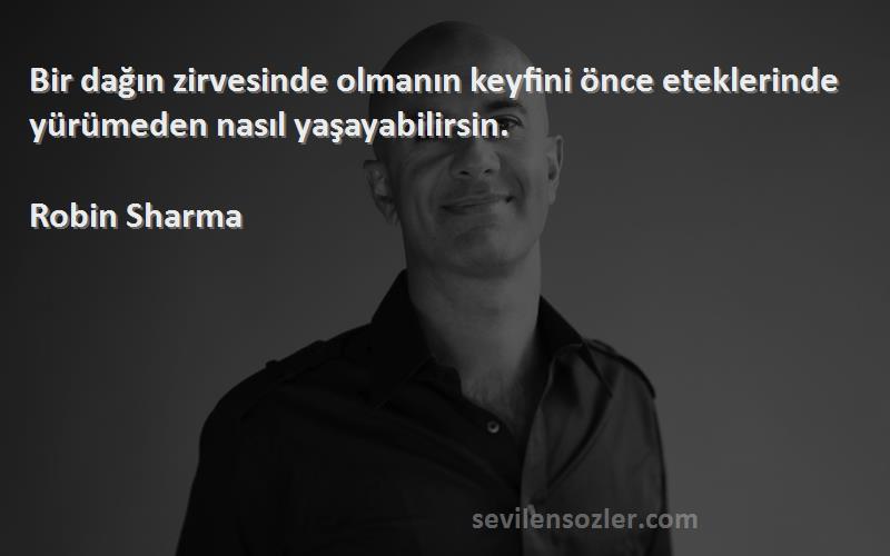 Robin Sharma Sözleri 
Bir dağın zirvesinde olmanın keyfini önce eteklerinde yürümeden nasıl yaşayabilirsin.