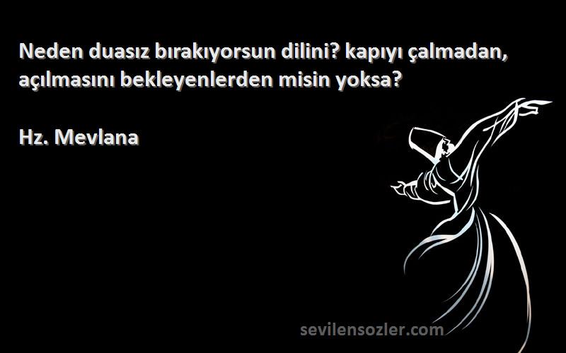 Hz. Mevlana - Neden duasız bırakıyorsun dilini? kapıyı çalmadan, açılmasını bekleyenlerden misin yoksa?