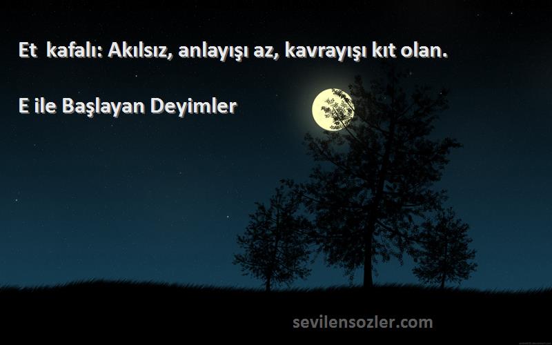 E ile Başlayan Deyimler - Et kafalı: Akılsız, anlayışı az, kavrayışı kıt olan.