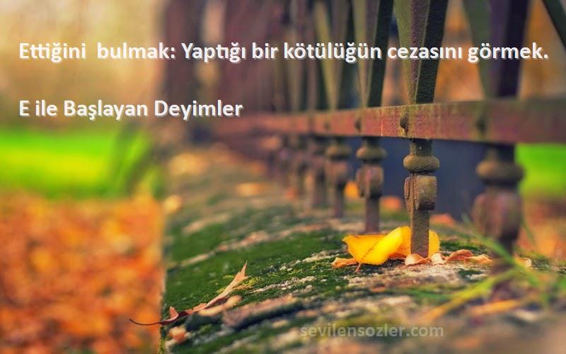 E ile Başlayan Deyimler Sözleri 
Ettiğini bulmak: Yaptığı bir kötülüğün cezasını görmek.