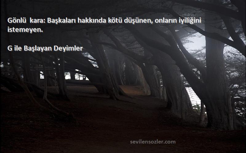 G ile Başlayan Deyimler - Gönlü kara: Başkaları hakkında kötü düşünen, onların iyiliğini istemeyen.