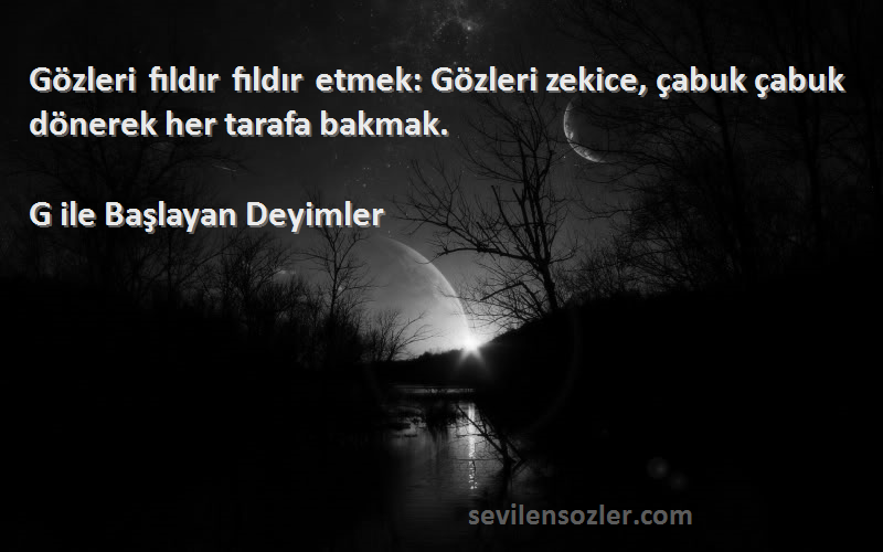 G ile Başlayan Deyimler - Gözleri fıldır fıldır etmek: Gözleri zekice, çabuk çabuk dönerek her tarafa bakmak.