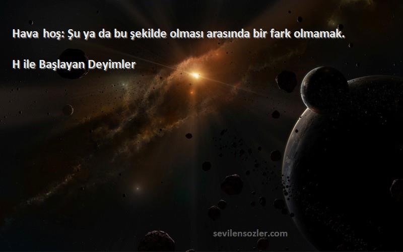 H ile Başlayan Deyimler - Hava hoş: Şu ya da bu şekilde olması arasında bir fark olmamak.