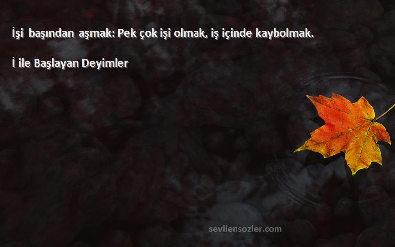 İ ile Başlayan Deyimler - İşi başından aşmak: Pek çok işi olmak, iş içinde kaybolmak.