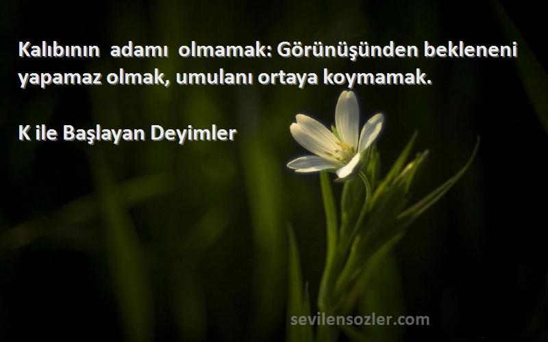 K ile Başlayan Deyimler - Kalıbının adamı olmamak: Görünüşünden bekleneni yapamaz olmak, umulanı ortaya koymamak.