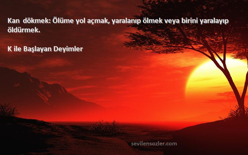 K ile Başlayan Deyimler - Kan dökmek: Ölüme yol açmak, yaralanıp ölmek veya birini yaralayıp öldürmek.