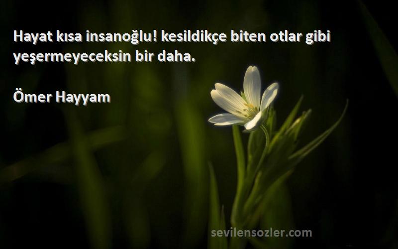 Ömer Hayyam - Hayat kısa insanoğlu! kesildikçe biten otlar gibi yeşermeyeceksin bir daha.