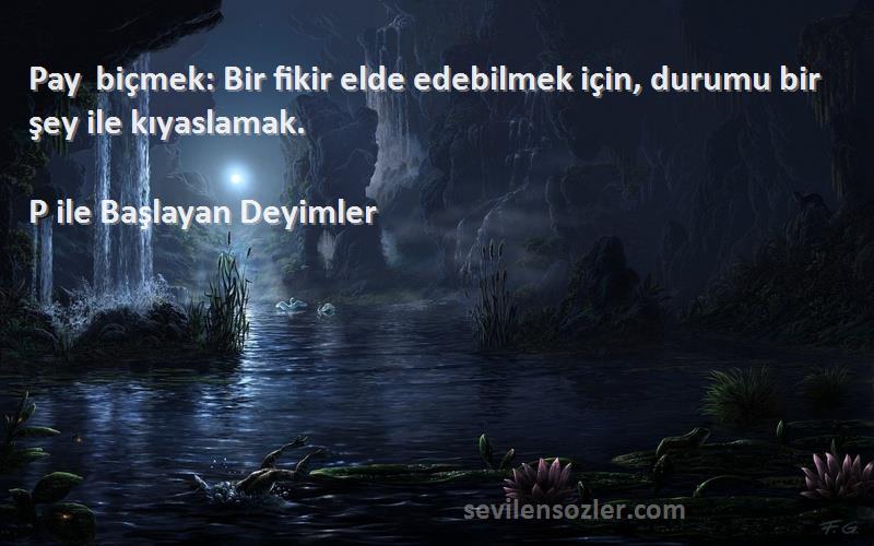 P ile Başlayan Deyimler - Pay biçmek: Bir fikir elde edebilmek için, durumu bir şey ile kıyaslamak.