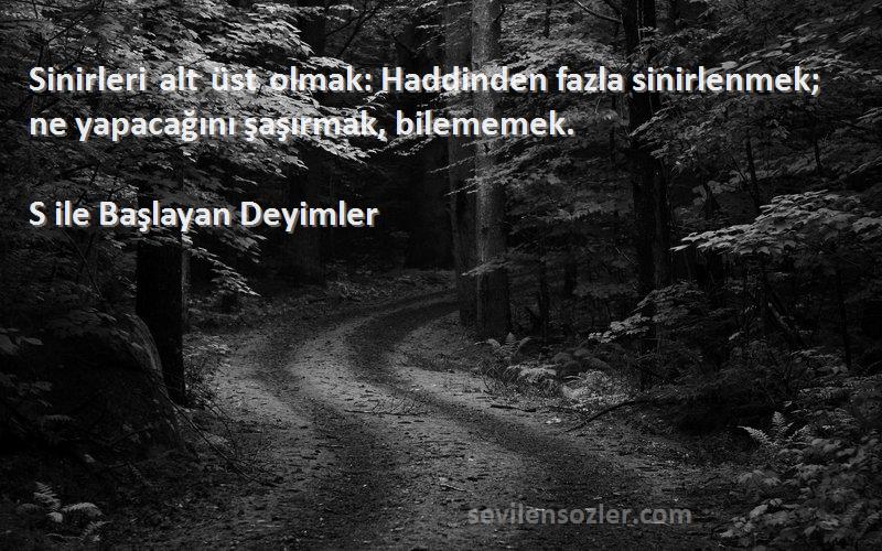 S ile Başlayan Deyimler - Sinirleri alt üst olmak: Haddinden fazla sinirlenmek; ne yapacağını şaşırmak, bilememek.