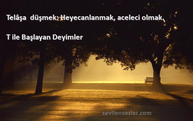 T ile Başlayan Deyimler - Telâşa düşmek: Heyecanlanmak, aceleci olmak.