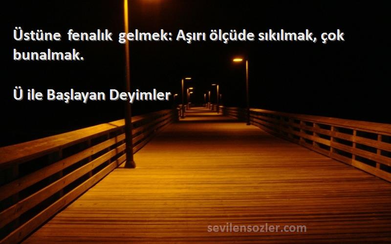 Ü ile Başlayan Deyimler - Üstüne fenalık gelmek: Aşırı ölçüde sıkılmak, çok bunalmak.