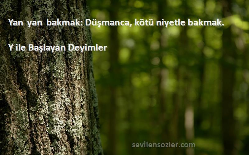 Y ile Başlayan Deyimler - Yan yan bakmak: Düşmanca, kötü niyetle bakmak.