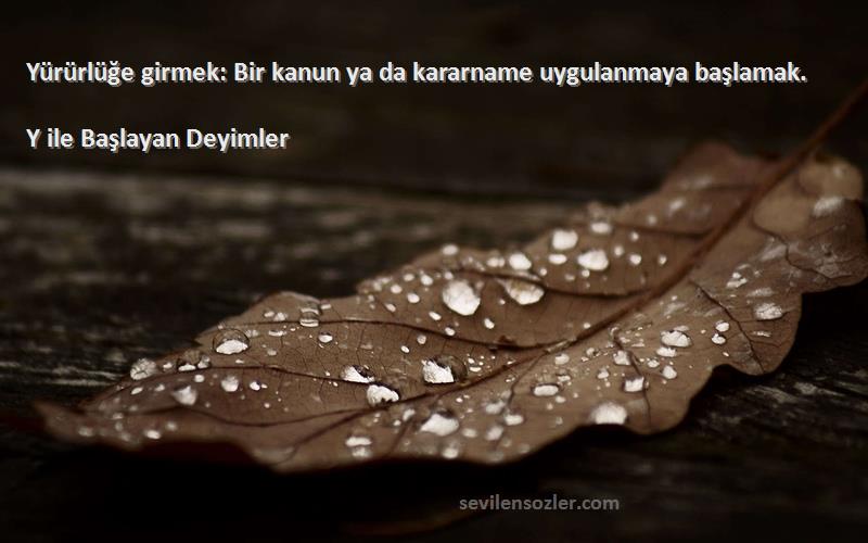 Y ile Başlayan Deyimler - Yürürlüğe girmek: Bir kanun ya da kararname uygulanmaya başlamak.
