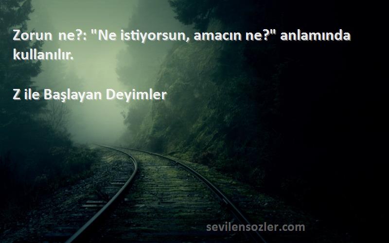 Z ile Başlayan Deyimler Sözleri 
Zorun ne?: Ne istiyorsun, amacın ne? anlamında kullanılır.