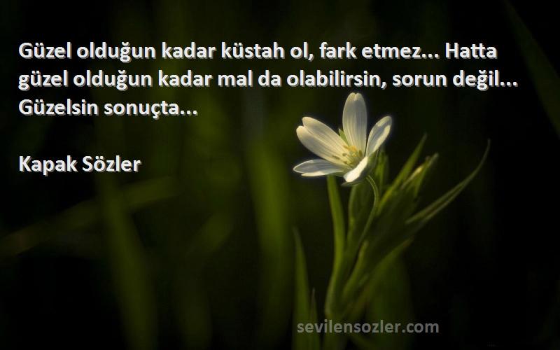 Kapak Sözler Sözleri 
Güzel olduğun kadar küstah ol, fark etmez... Hatta güzel olduğun kadar mal da olabilirsin, sorun değil... Güzelsin sonuçta... 