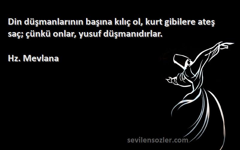 Hz. Mevlana - Din düşmanlarının başına kılıç ol, kurt gibilere ateş saç; çünkü onlar, yusuf düşmanıdırlar.