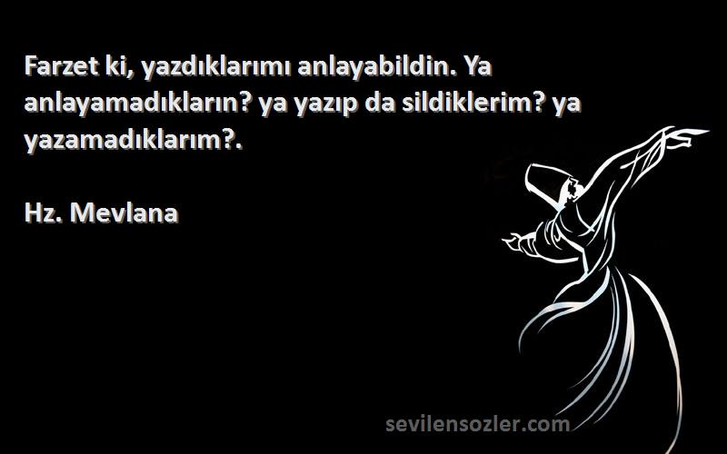 Hz. Mevlana Sözleri 
Farzet ki, yazdıklarımı anlayabildin. Ya anlayamadıkların? ya yazıp da sildiklerim? ya yazamadıklarım?.