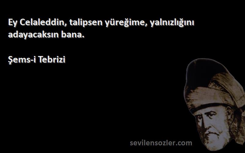 Şems-i Tebrizi Sözleri 
Ey Celaleddin, talipsen yüreğime, yalnızlığını adayacaksın bana.
