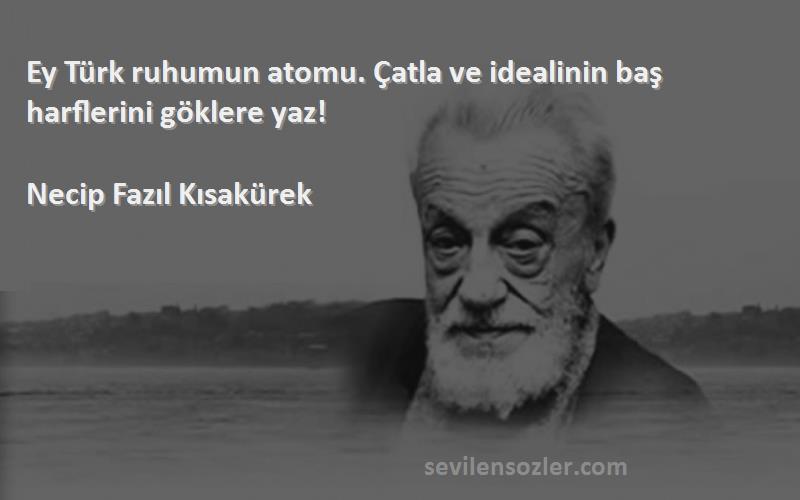 Necip Fazıl Kısakürek Sözleri 
Ey Türk ruhumun atomu. Çatla ve idealinin baş harflerini göklere yaz!
