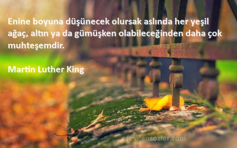 Martin Luther King Sözleri 
Enine boyuna düşünecek olursak aslında her yeşil ağaç, altın ya da gümüşken olabileceğinden daha çok muhteşemdir.
