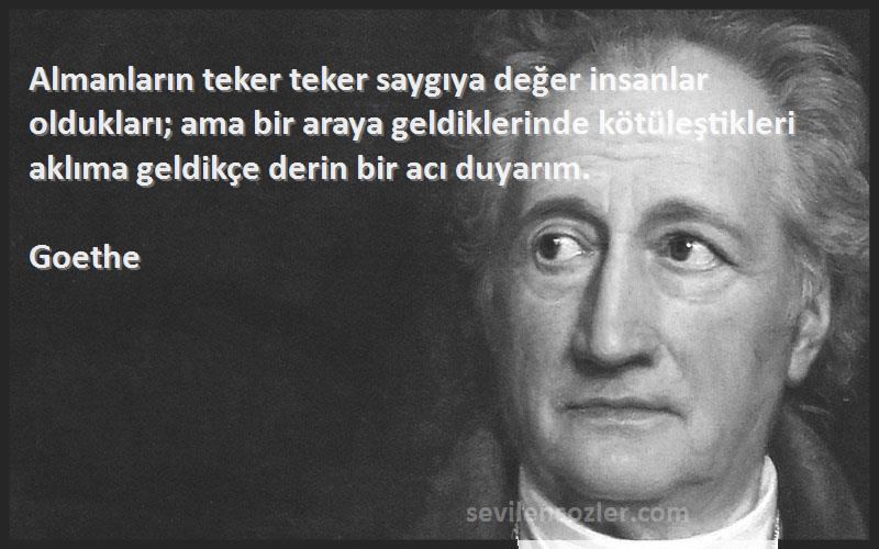 Goethe Sözleri 
Almanların teker teker saygıya değer insanlar oldukları; ama bir araya geldiklerinde kötüleştikleri aklıma geldikçe derin bir acı duyarım.
