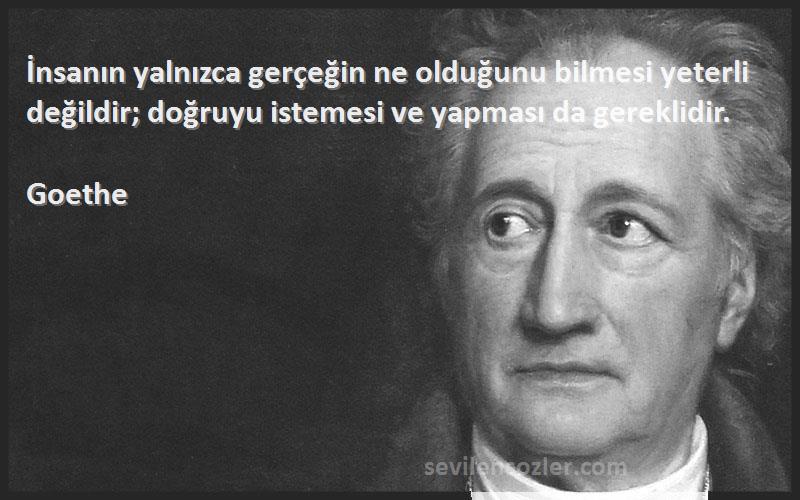 Goethe Sözleri 
İnsanın yalnızca gerçeğin ne olduğunu bilmesi yeterli değildir; doğruyu istemesi ve yapması da gereklidir.
