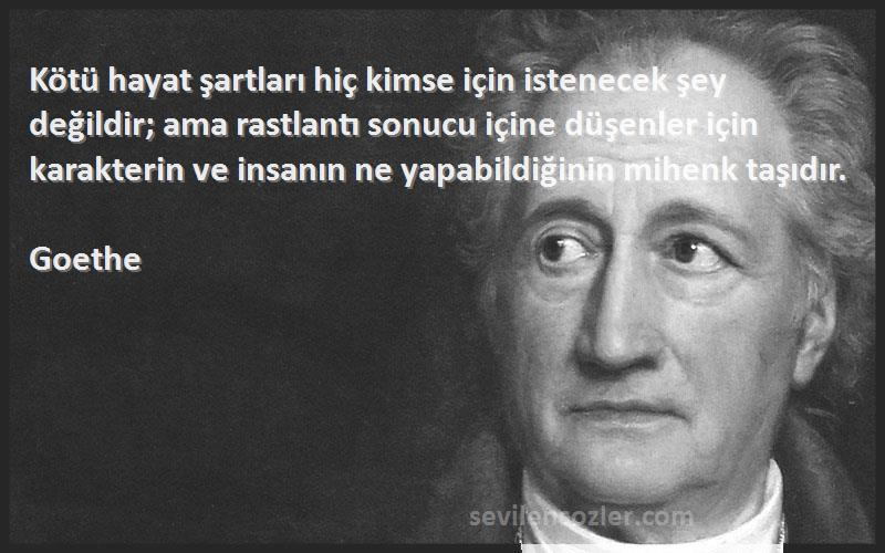 Goethe Sözleri 
Kötü hayat şartları hiç kimse için istenecek şey değildir; ama rastlantı sonucu içine düşenler için karakterin ve insanın ne yapabildiğinin mihenk taşıdır.
