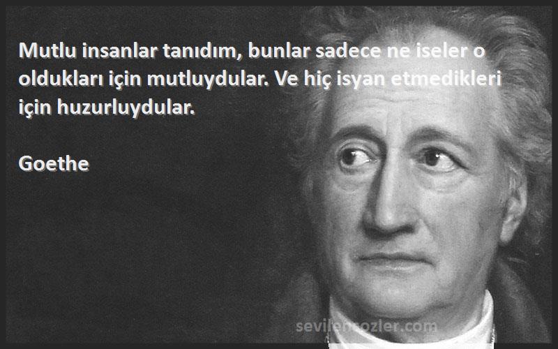 Goethe Sözleri 
Mutlu insanlar tanıdım, bunlar sadece ne iseler o oldukları için mutluydular. Ve hiç isyan etmedikleri için huzurluydular.
