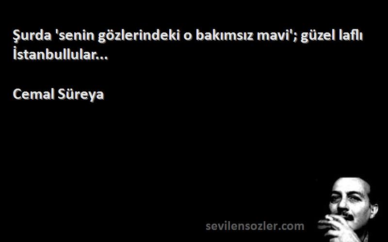 Cemal Süreya - Şurda 'senin gözlerindeki o bakımsız mavi'; güzel laflı İstanbullular...
