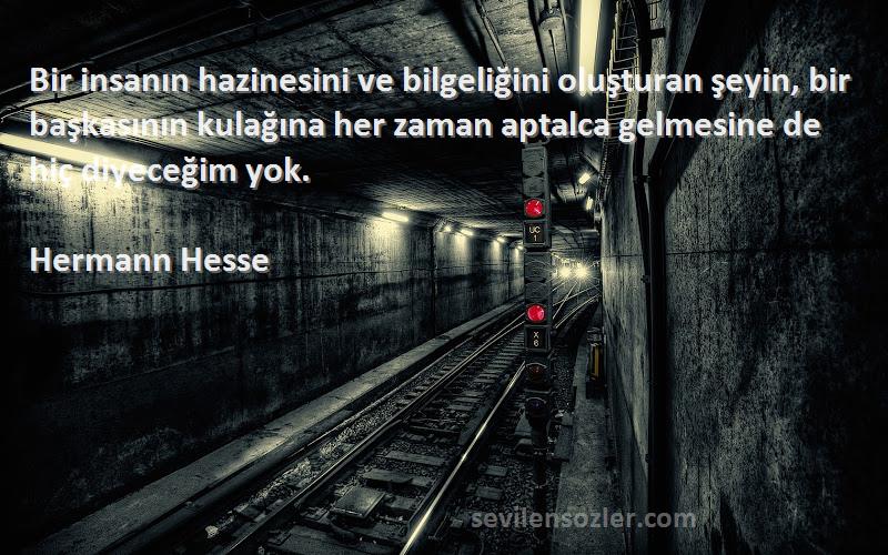 Hermann Hesse Sözleri 
Bir insanın hazinesini ve bilgeliğini oluşturan şeyin, bir başkasının kulağına her zaman aptalca gelmesine de hiç diyeceğim yok.
